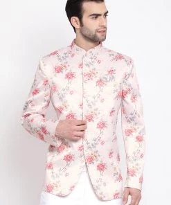Vastramay Multicolor-Base-Peach Baap Beta Jodhpuri Set Jacket