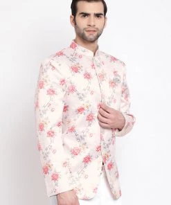 Bandhgala/Jodhpuri VASTRAMAY Men's Peach Silk Blend Jodhpuri