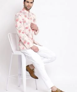 Vastramay Multicolor-Base-Peach Baap Beta Jodhpuri Set Jacket