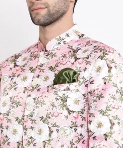 Vastramay Multicolor-Base-Pink Baap Beta Jodhpuri Set Jacket