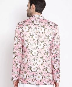 Vastramay Multicolor-Base-Pink Baap Beta Jodhpuri Set Jacket