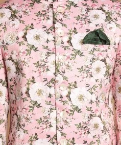 VASTRAMAY Men's Pink Silk Blend Jodhpuri With Cream Viscose Rayon Kurta Pyjama Set