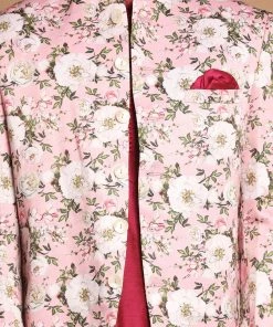 VASTRAMAY Men's Pink Silk Blend Jodhpuri With Purple Cotton Silk Blend Kurta And Pyjama Set 12 VASTRAMAY Men's Pink Silk Blend Jodhpuri With Purple Cotton Silk Blend Kurta And Pyjama Set