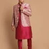 Rakhi VASTRAMAY Men's Pink Silk Blend Lavanya Print Jodhpuri With Solid Viscose Kurta Pyjama Set 1 Rakhi VASTRAMAY Men's Pink Silk Blend Lavanya Print Jodhpuri With Solid Viscose Kurta Pyjama Set