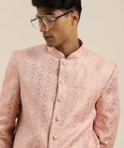 VASTRAMAY Men's Pink Ethnic Motif Silk Blend Jodhpuri