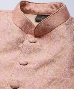 VASTRAMAY Men's Pink Ethnic Motif Silk Blend Jodhpuri