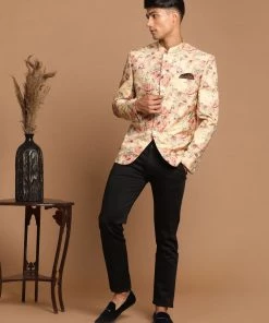 VASTRAMAY Men's Beige Color Printed Jodhpuri Rakhi