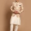VASTRAMAY Men's Beige Color Printed Jodhpuri And Cream Kurta Pyjama Set