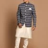 VASTRAMAY Men's Black Color Ikkat Print Jodhpuri And Cream Kurta Pyjama Set Rakhi