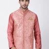 Vastramay Men's Pink Cotton Silk Blend Ethnic Jacket Buy 1 Get 1