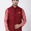 Vastramay Men's Maroon Cotton Silk Blend Ethnic Jacket Buy 1 Get 1