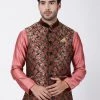 Vastramay Nehru Jacket Men's Maroon Cotton Silk Blend Ethnic Jacket