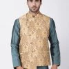 Vastramay Men's Gold Cotton Silk Blend Ethnic Jacket