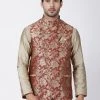 Vastramay Men's Maroon Cotton Silk Blend Ethnic Jacket Nehru Jacket