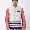 Vastramay Men's White Cotton Silk Blend Ethnic Jacket