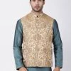 Vastramay Men's Beige Cotton Silk Blend Ethnic Jacket