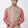 Vastramay Men's Beige Cotton Silk Blend Ethnic Jacket 1 Vastramay Men's Beige Cotton Silk Blend Ethnic Jacket