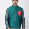 VASTRAMAY Men's Green Cotton Silk Blend Ethnic Jacket