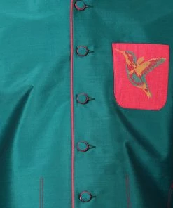 VASTRAMAY Men's Green Cotton Silk Blend Ethnic Jacket