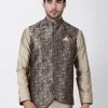Vastramay Men's Blue Cotton Silk Blend Ethnic Jacket