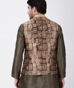 Vastramay Men's Brown Cotton Silk Blend Ethnic Jacket