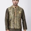 Vastramay Men's Gold Cotton Silk Blend Ethnic Jacket