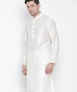 VASTRAMAY Men's Cream Cotton Silk Blend Kurta