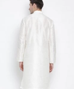 VASTRAMAY Men's Cream Cotton Silk Blend Kurta