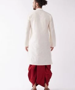 VASTRAMAY Men's Cream And Maroon Silk Blend Kurta And Dhoti Set 11 VASTRAMAY Men's Cream And Maroon Silk Blend Kurta And Dhoti Set