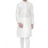 Vastramay Men's White Cotton Silk Blend Kurta And Pyjama Set