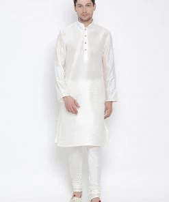 Vastramay Silk Blend Cream Baap Beta Kurta Pyjama Set