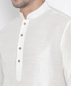 Vastramay Men's White Cotton Silk Blend Kurta And Pyjama Set