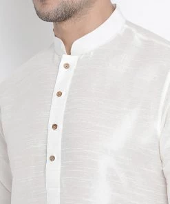 Vastramay Men's White Cotton Silk Blend Kurta And Pyjama Set