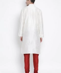 Vastramay Men's White Cotton Silk Blend Kurta And Pyjama Set