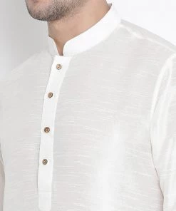 Vastramay Men's White Cotton Silk Blend Kurta And Pyjama Set