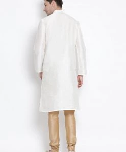 Vastramay Men's White Cotton Silk Blend Kurta And Pyjama Set