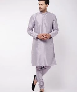 VASTRAMAY Men's Lavender Silk Blend Kurta And Pyjama Set