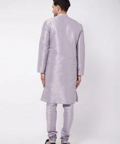 VASTRAMAY Men's Lavender Silk Blend Kurta And Pyjama Set