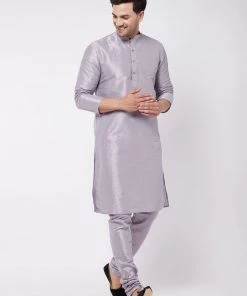 VASTRAMAY Men's Lavender Silk Blend Kurta And Pyjama Set