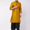 Dhoti Kurta Sets VASTRAMAY Men's Mustard And Black Silk Blend Dhoti Kurta Set