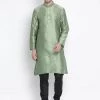 Vastramay Men's Light Green Cotton Silk Blend Kurta And Pyjama Set 2 Vastramay Men's Light Green Cotton Silk Blend Kurta And Pyjama Set
