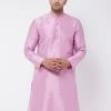 VASTRAMAY Men's Onion Pink Silk Blend Kurta Kurta Sets