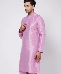VASTRAMAY Men's Onion Pink Silk Blend Kurta Kurta Sets