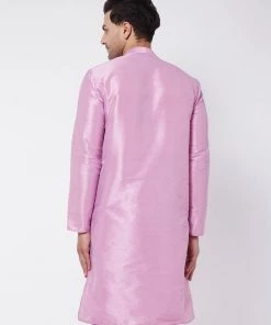 VASTRAMAY Men's Onion Pink Silk Blend Kurta Kurta Sets