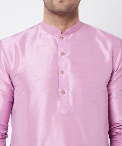 VASTRAMAY Men's Onion Pink Silk Blend Kurta Kurta Sets