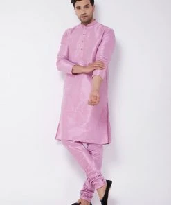 VASTRAMAY Men's Onion Pink Silk Blend Kurta Kurta Sets