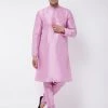 Ganesh Chaturthi VASTRAMAY Men's Onion Pink Silk Blend Kurta And Pyjama Set