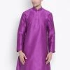 Vastramay Men's Purple Cotton Silk Blend Kurta