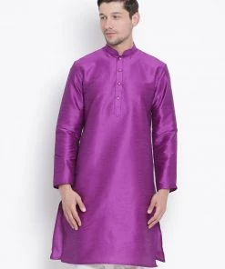 Vastramay Men's Purple Cotton Silk Blend Kurta