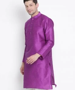 Vastramay Men's Purple Cotton Silk Blend Kurta